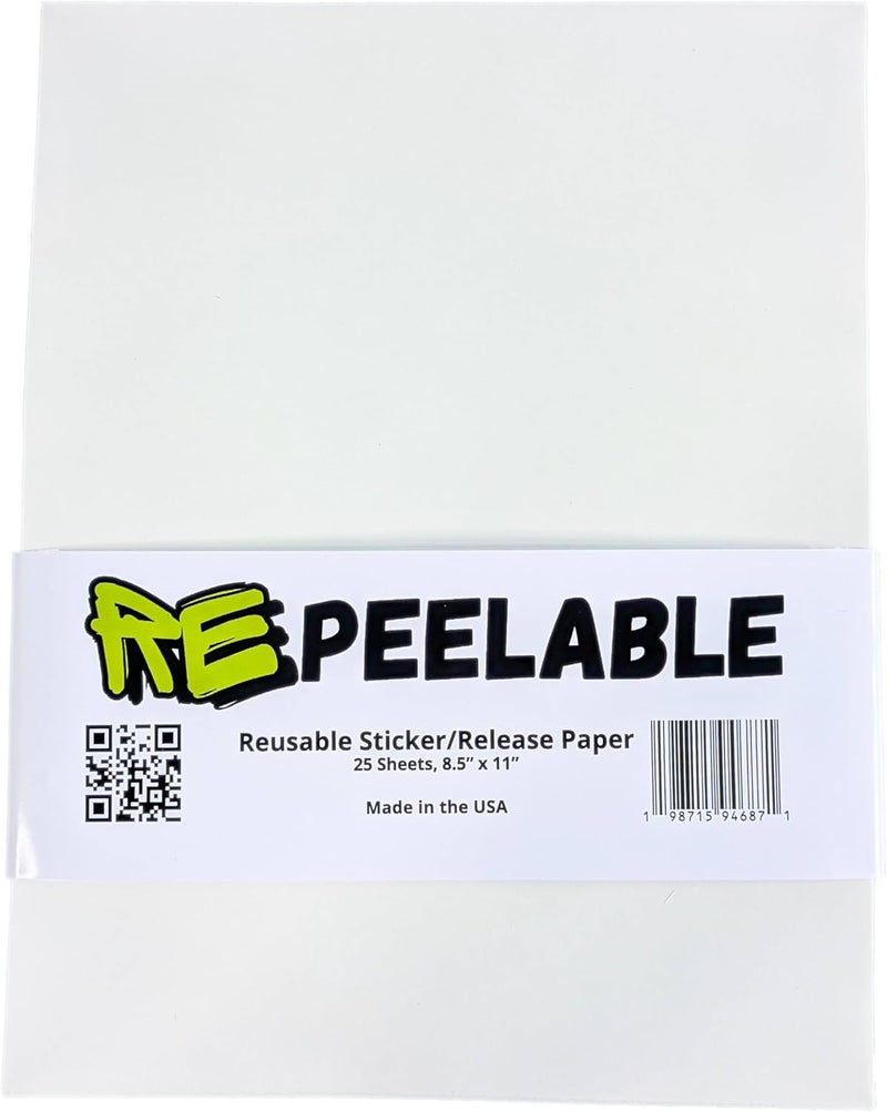 RePeelable Paper, Double Sided Silicone Release Backing for Collecting Organizing and Rearranging Sticker Collections, 8.5x11” Refill Pages for Blank Storage Albums, Reusable Book Inserts, 25 Sheets - Image 1